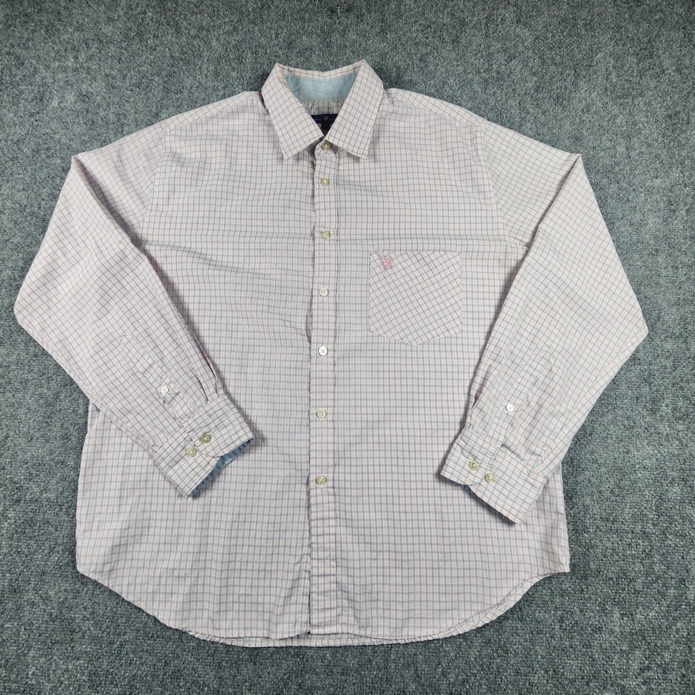 Yorkshire Polo Club Mens Pink Blue Plaid Long Sleeve Button Down Shirt Size EG